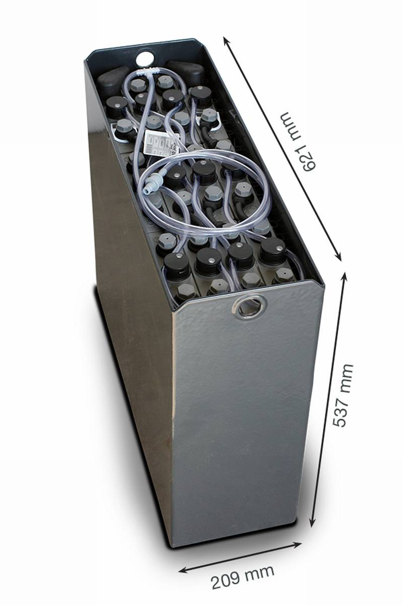 24V Gabelstaplerbatterie 2 PzS 180 Ah DIN B (621 * 209 * 537mm L/B/H) Trog 57014073 inkl. Aquamatik von Q-Batteries