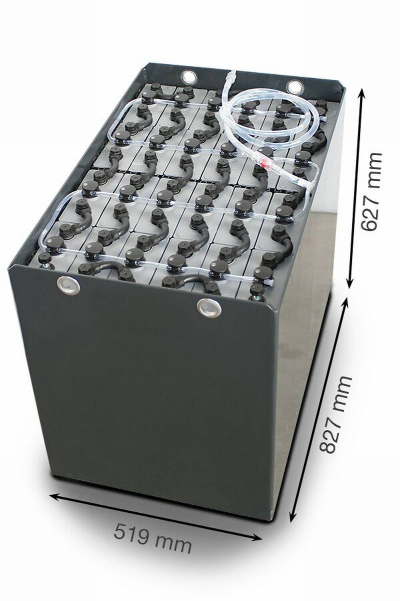48V Gabelstaplerbatterie 4 PzS 500 Ah DIN A (827 * 519 * 627mm L/B/H) Trog 57017076 inkl. Aquamatik von Q-Batteries