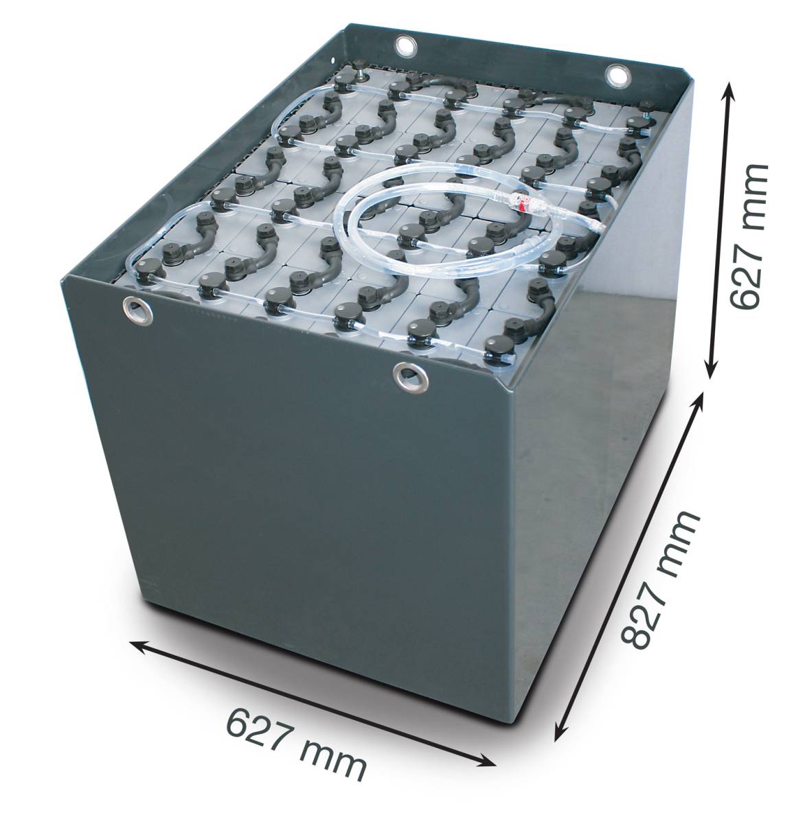 48V Gabelstaplerbatterie 5 PzS 625 Ah DIN A (827 * 627 * 627mm L/B/H) Trog 57017077 inkl. Aquamatik von Q-Batteries