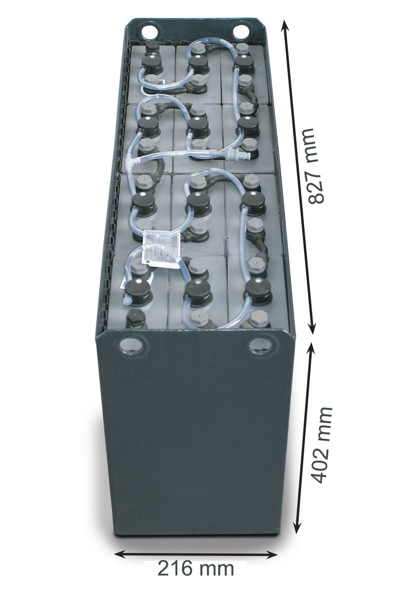 24V Gabelstaplerbatterie 3 PzS 180 Ah DIN A (827 * 216 * 402mm L/B/H) Trog 57014080 inkl. Aquamatik von Q-Batteries