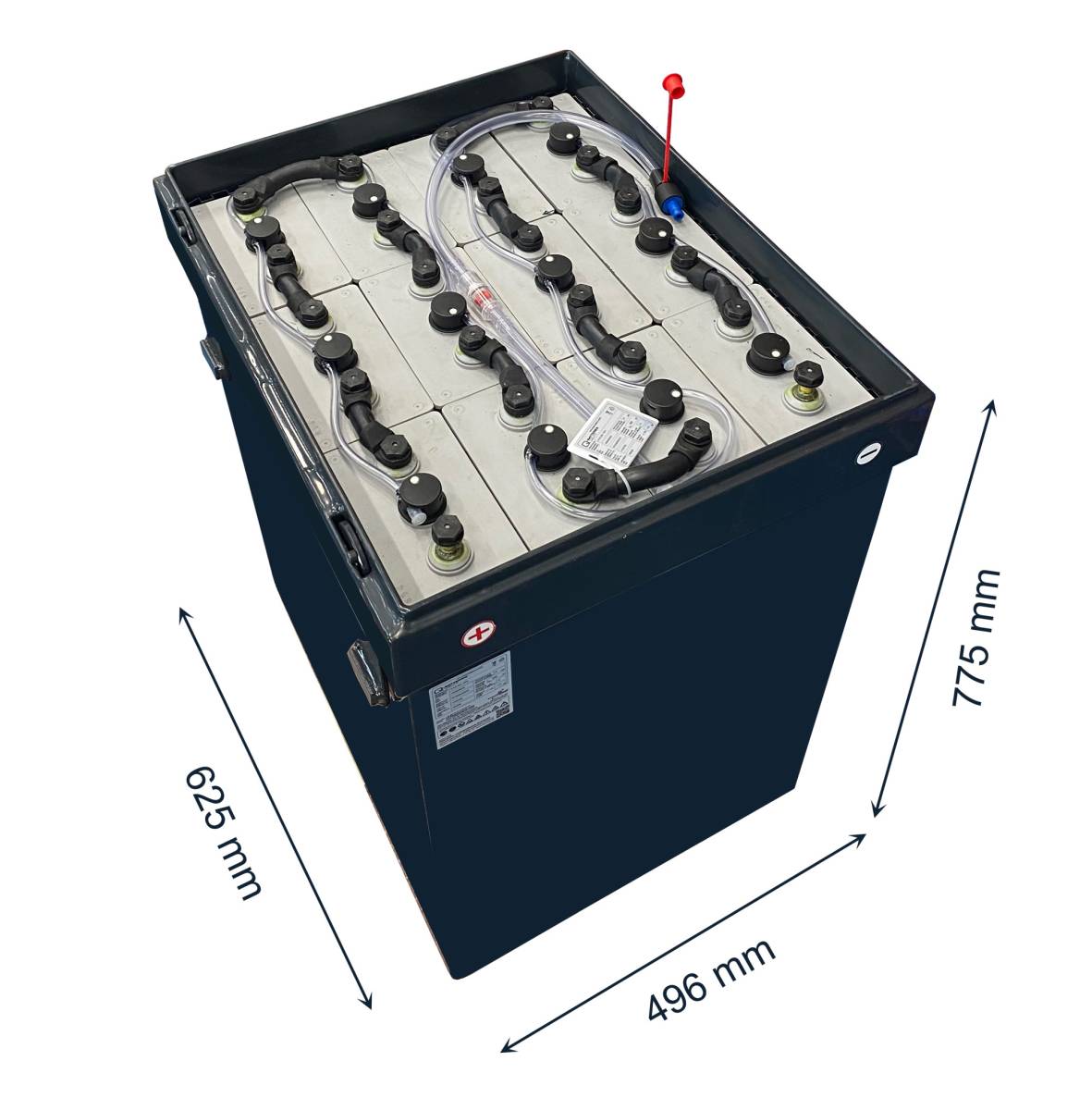 24V Gabelstaplerbatterie 6 PzS 930 Ah (625 * 496 * 775mm L/B/H) Trog 41023700 inkl. Aquamatik von Q-Batteries