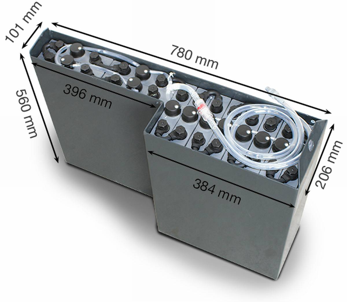 24V Heftruckbatterij 2 PzS 160 Ah (780 * 206 * 560mm L/B/H) L-Trog 57284045 inclusief Aquamatik van Q-Batteries