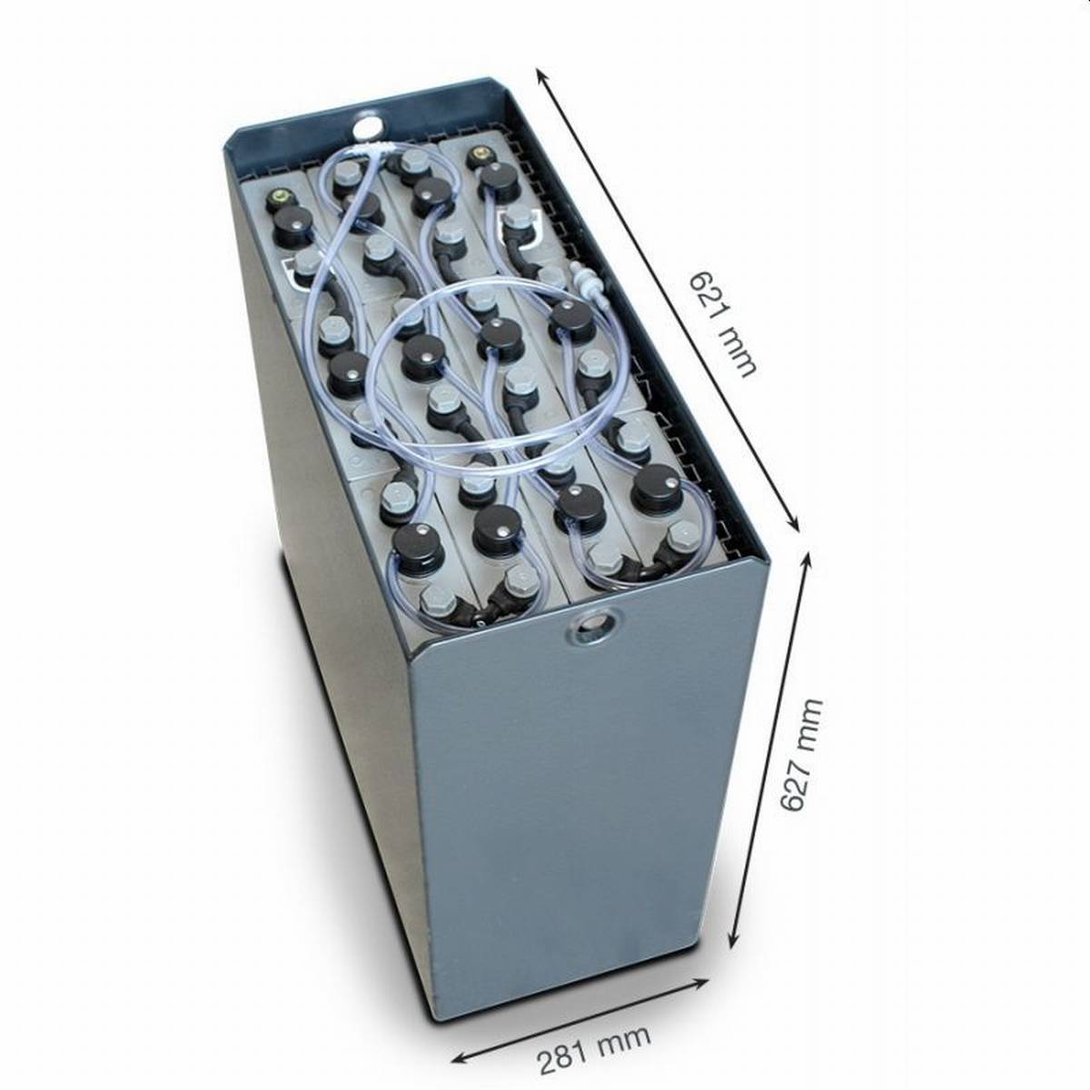 24V Gabelstaplerbatterie 3 PzS 345 Ah DIN B (621 * 281 * 627mm L/B/H) Trog 57014023 inkl. Aquamatik von Q-Batteries