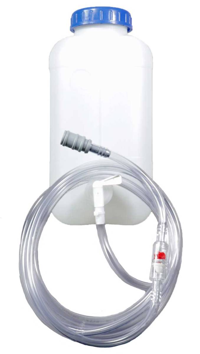 Fallwasserbehälter 10l mit Auslaufhahn, Fließanzeiger mit Filter, Schlauch (4m) und Kupplung  