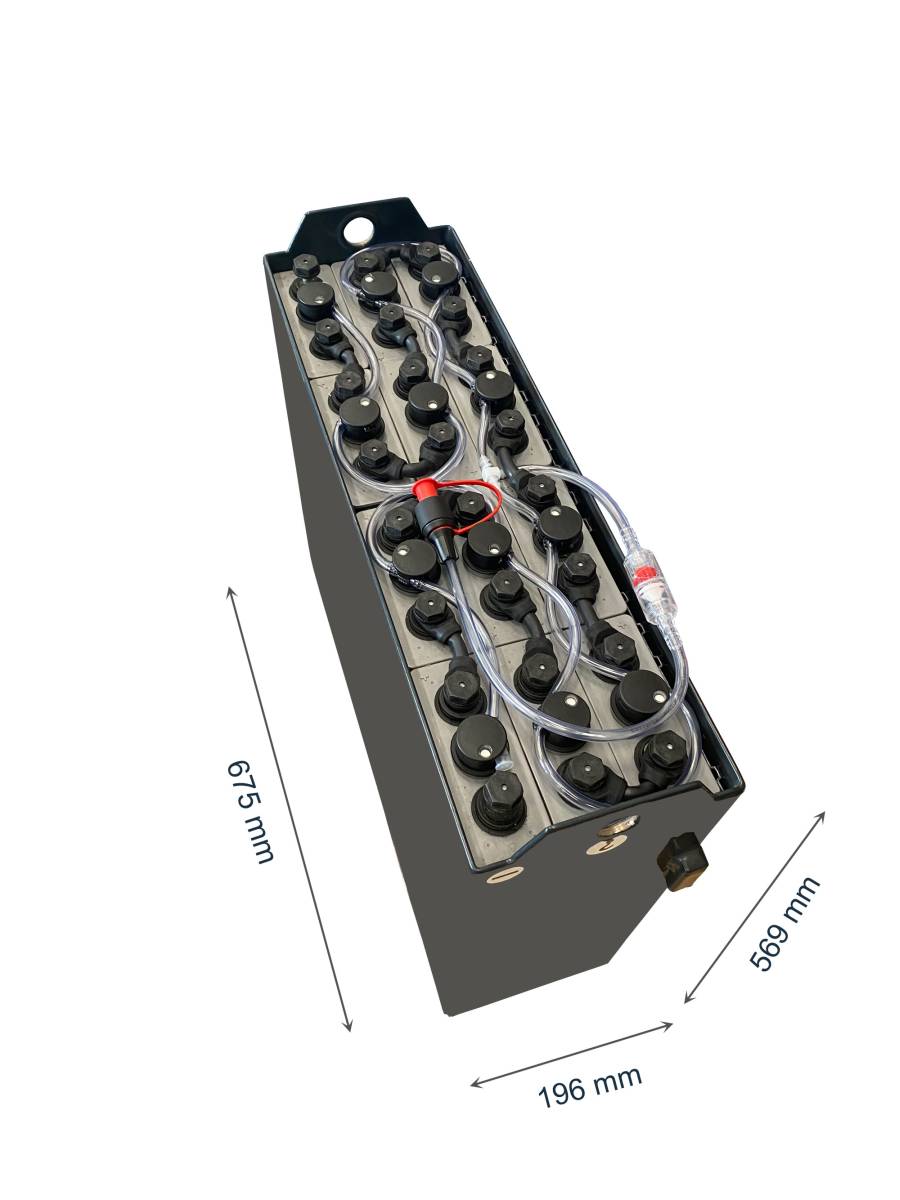 24V Gabelstaplerbatterie 3 PzB 225 Ah (643/673 * 194 * 568mm L/B/H) Trog 57314054 inkl. Aquamatik von Q-Batteries