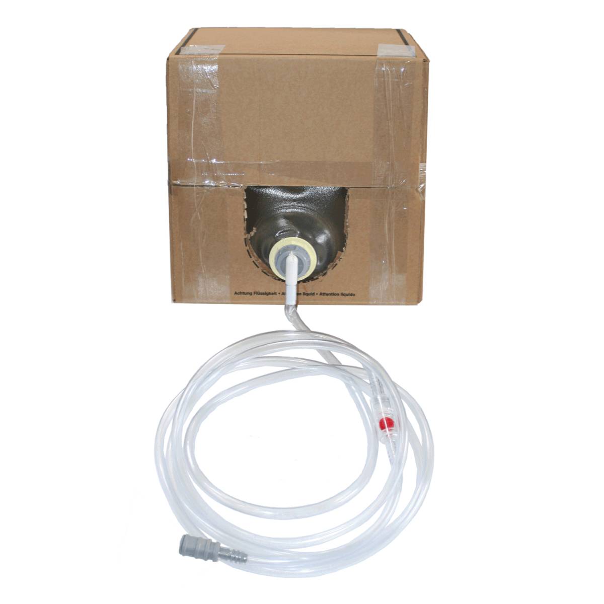 Faltkanister Fallwasserbehälter befüllt mit 25l entmineralisiertem Wasser inkl. Schlauch mit Kupplung im Karton