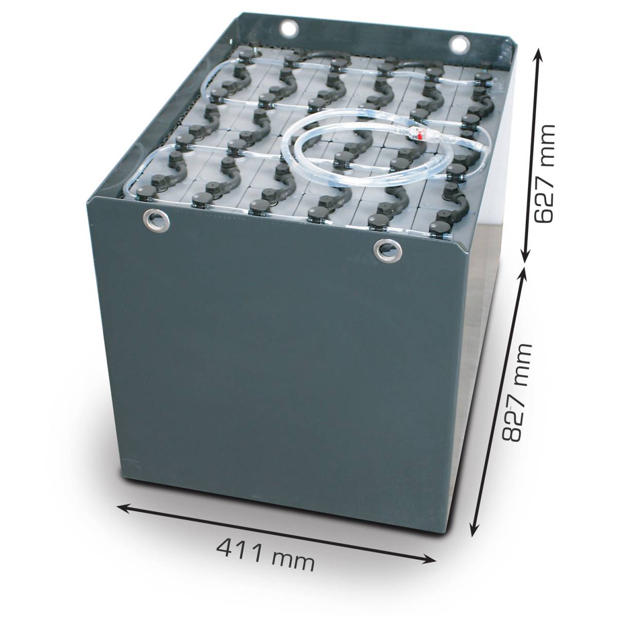 48V Gabelstaplerbatterie 3 PzS 375 Ah DIN A (827 * 411 * 627mm L/B/H) Trog 57017075 inkl. Aquamatik von Q-Batteries