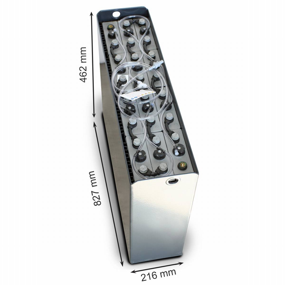 24V Gabelstaplerbatterie 3 PzS 240 Ah DIN A (827 * 216 * 462mm L/B/H) Trog 57014003 inkl. Aquamatik von Q-Batteries