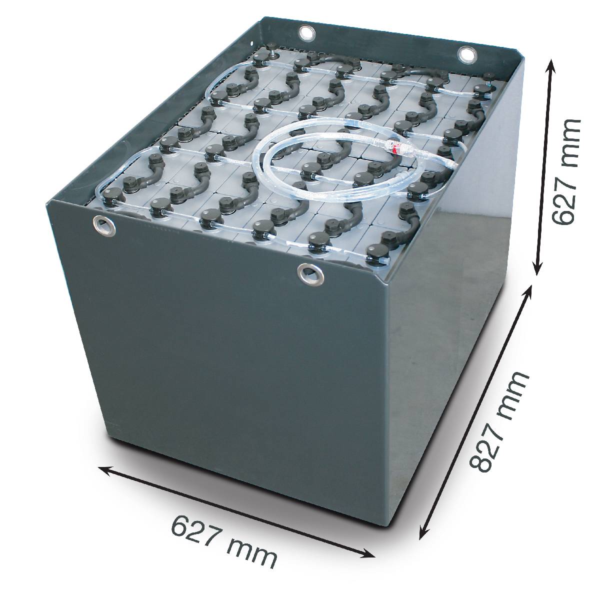 48V Heftruckbatterij 5 PzS 450 Ah DIN A (827 * 627 * 627mm L/B/H) Trog 57017077 inclusief Aquamatik van Q-Batteries