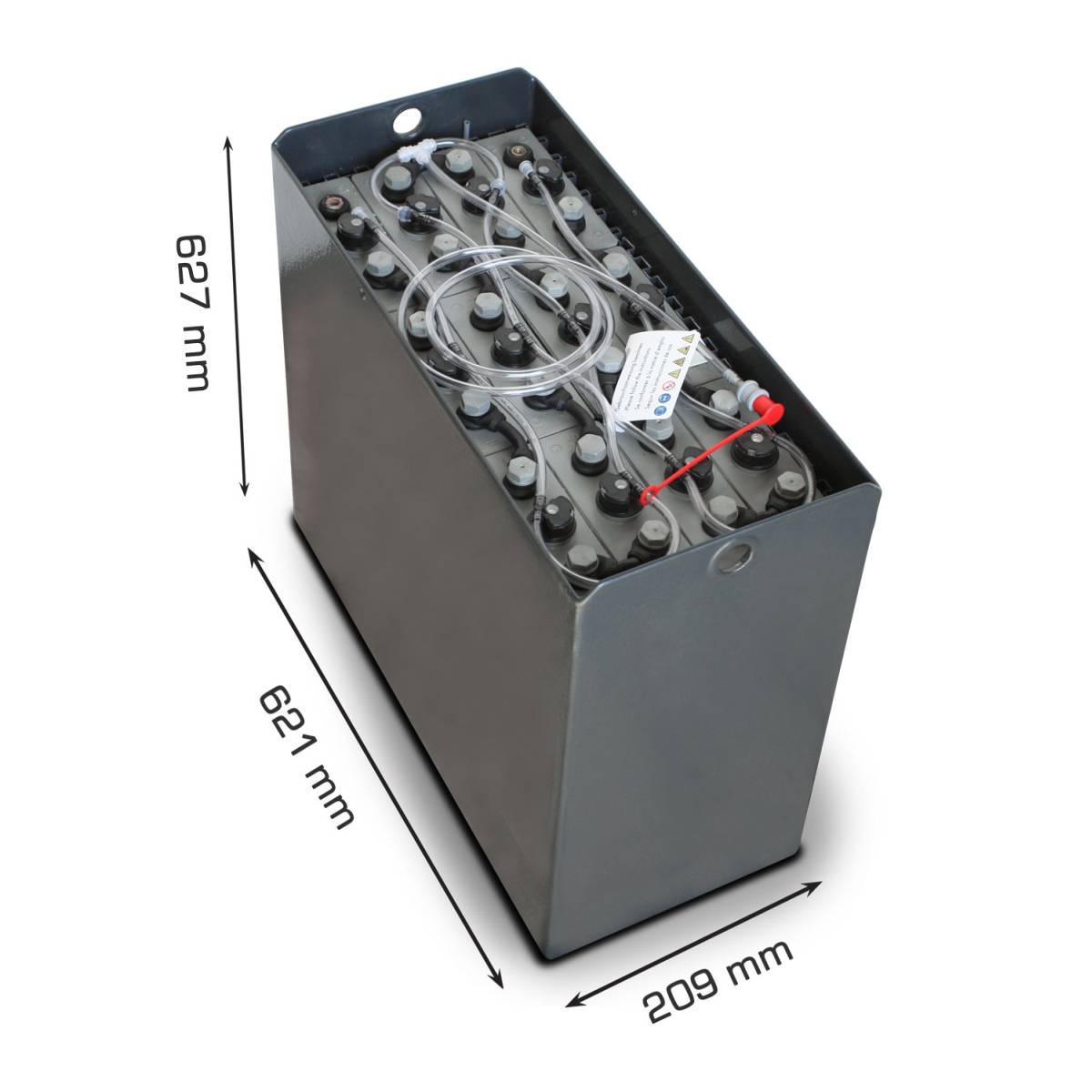 24V Gabelstaplerbatterie 2 PzS 250 Ah DIN B (621 * 209 * 627mm L/B/H) Trog 57014072 inkl. Aquamatik von Q-Batteries