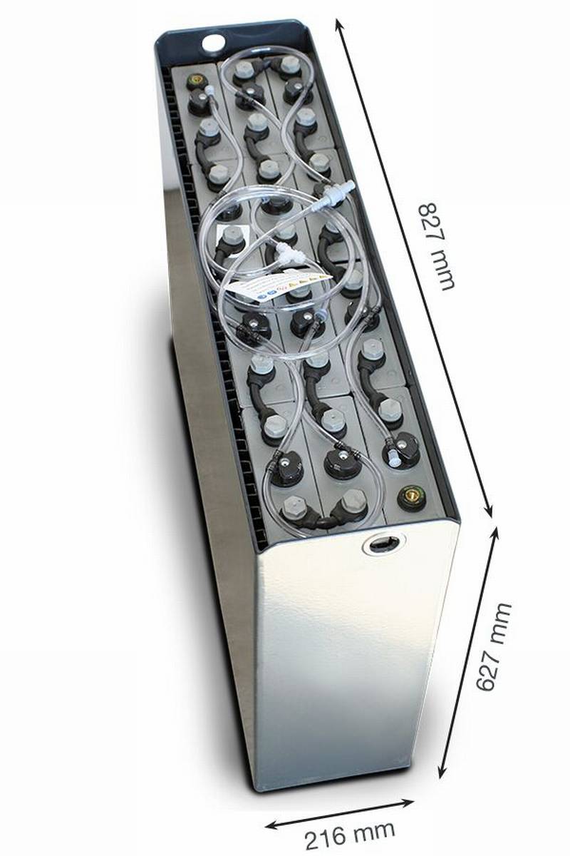 24V Gabelstaplerbatterie 3 PzS 345 Ah DIN A (827 * 216 * 627mm L/B/H) Trog 57014022 inkl. Aquamatik von Q-Batteries