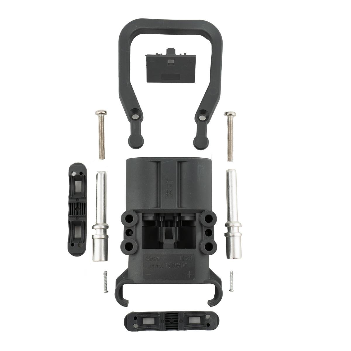 Q-Batteries Stecker Euro Din 320A 50mm² (Griff, Kodierstift grau, Hauptkontakt, Zugentlastung) 