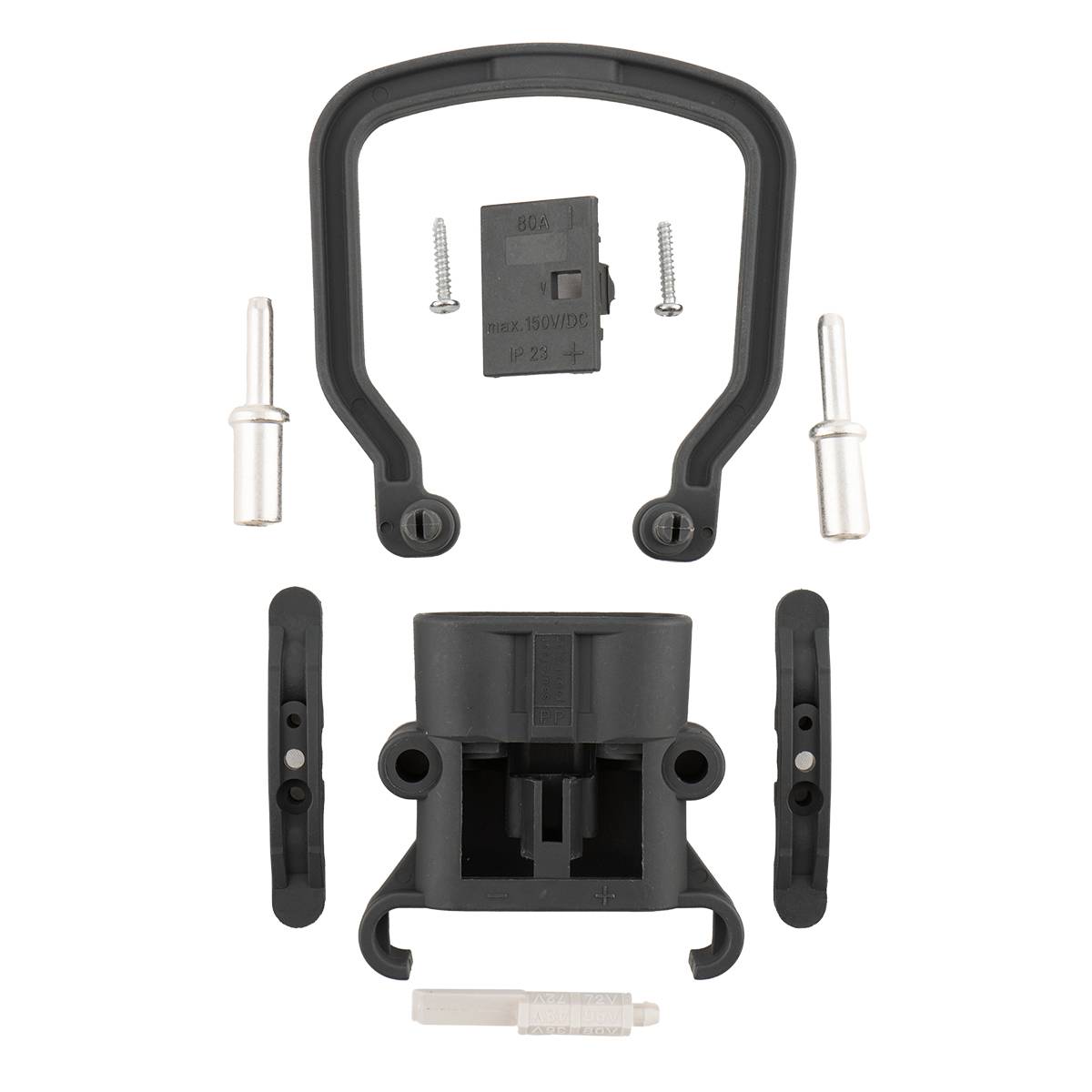 Q-Batteries Stecker Euro Din 80A 25mm² (Griff, Kodierstift grau, Hauptkontakt, Zugentlastung) 