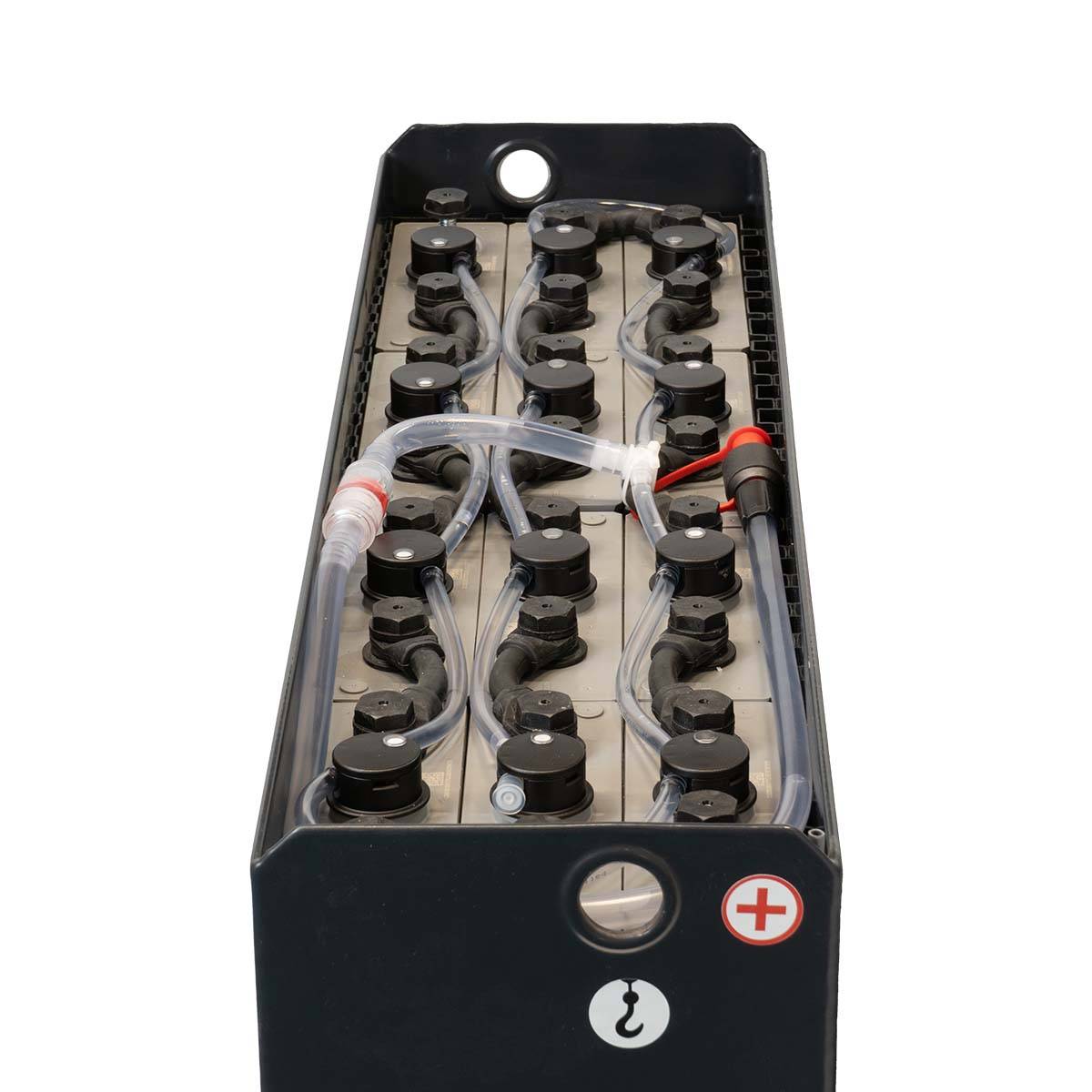 24V Gabelstaplerbatterie 3 PzS 375 Ah DIN A (827 * 216 * 627mm L/B/H) Trog 57014022 inkl. Aquamatik von Q-Batteries