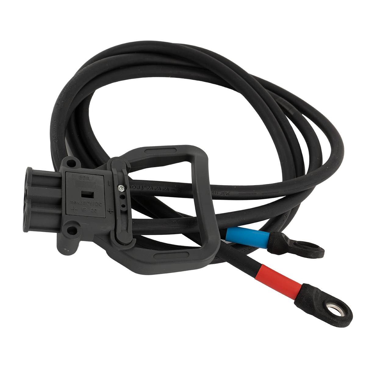 Q-Batteries Dose Euro Din 80A Kupplung 25mm² grau (mit Endableiter 1200mm) Griff fest mit Gehäuse verbunden, nicht geschraubt!